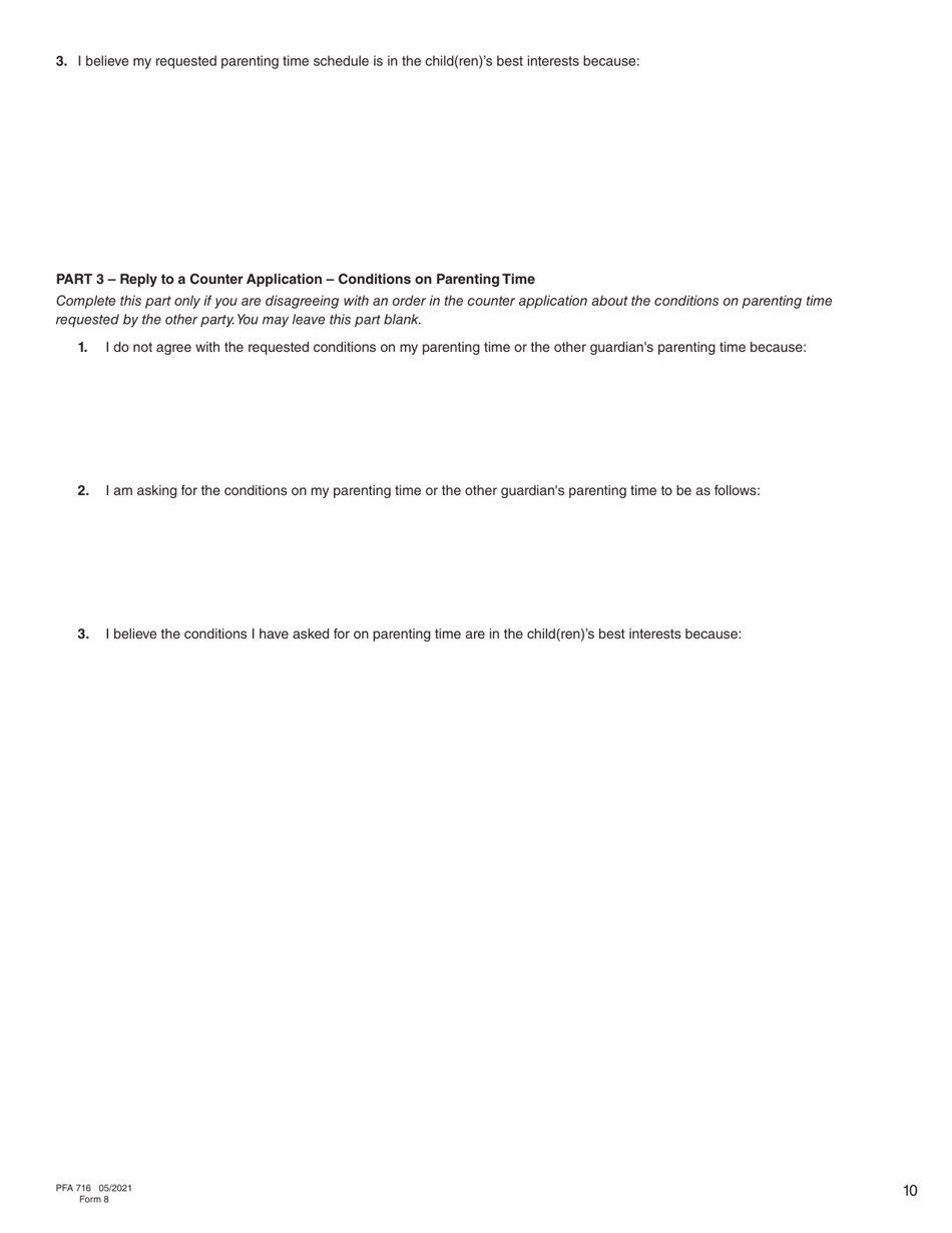 Form 8 (PFA716) Reply to a Counter Application - British Columbia, Canada, Page 10