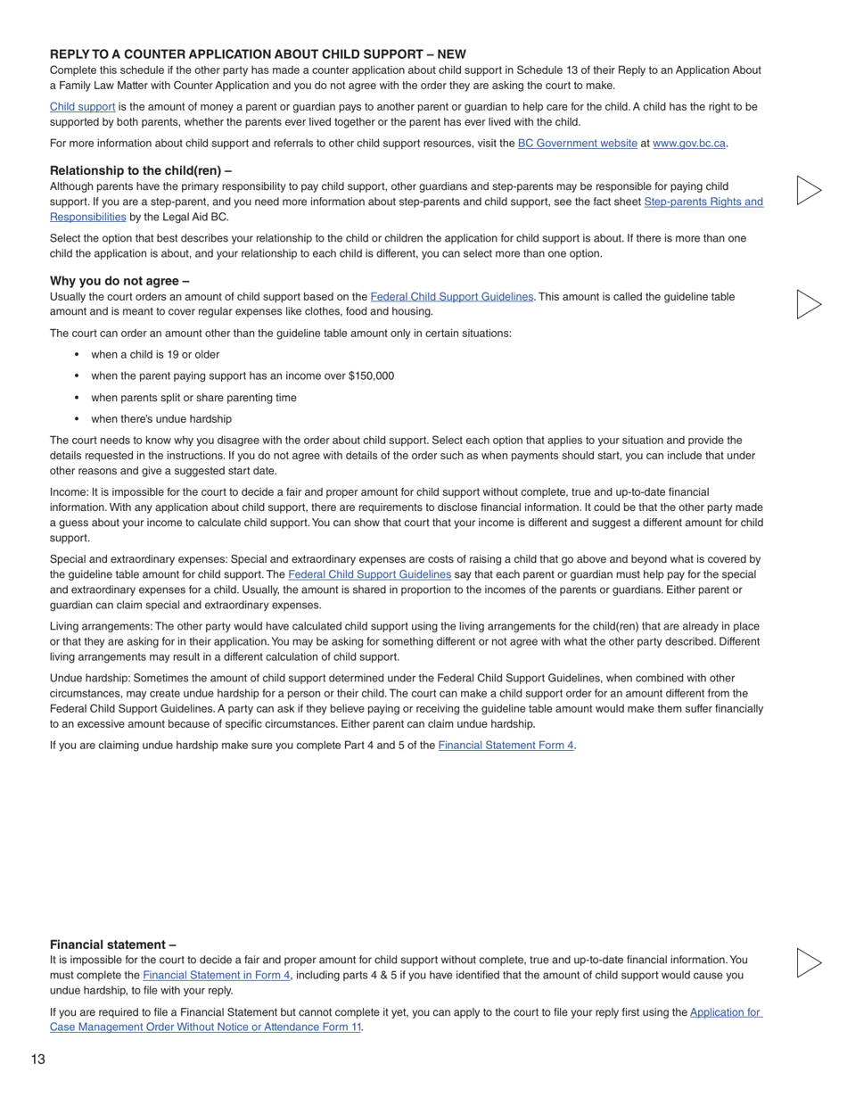 Form 8 (PFA716) Reply to a Counter Application - British Columbia, Canada, Page 13