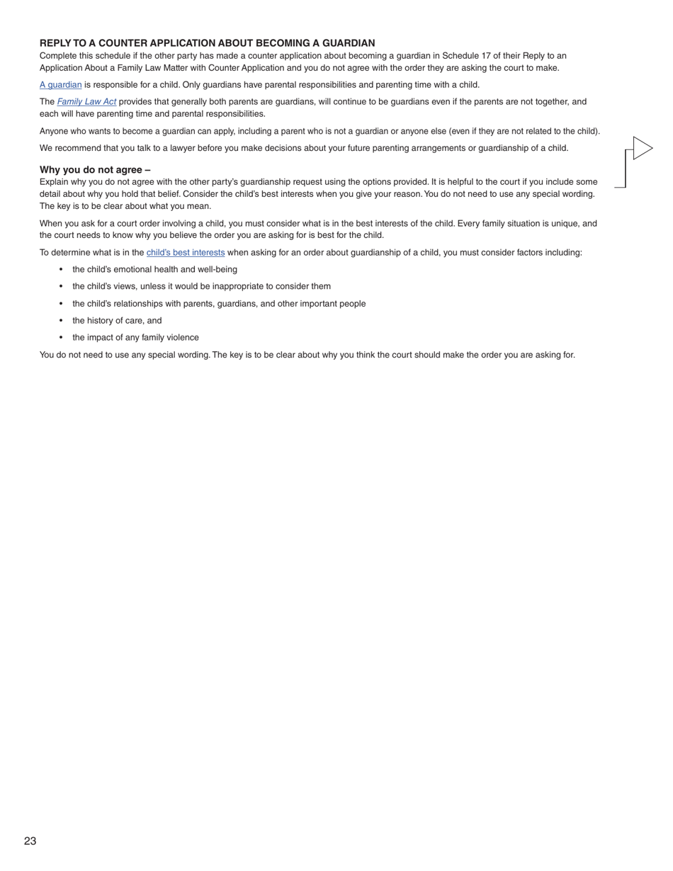 Form 8 (PFA716) Reply to a Counter Application - British Columbia, Canada, Page 23