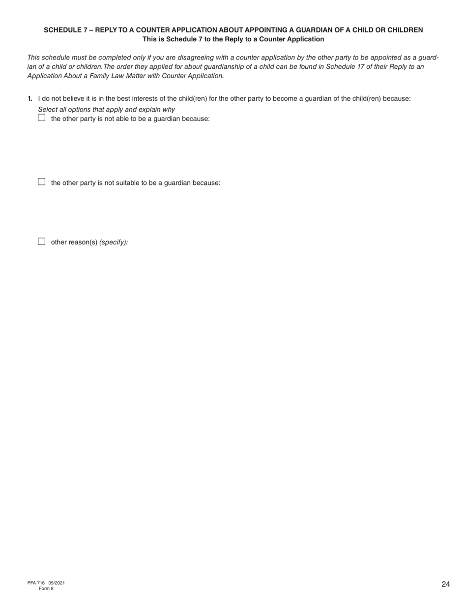 Form 8 (PFA716) Reply to a Counter Application - British Columbia, Canada, Page 24