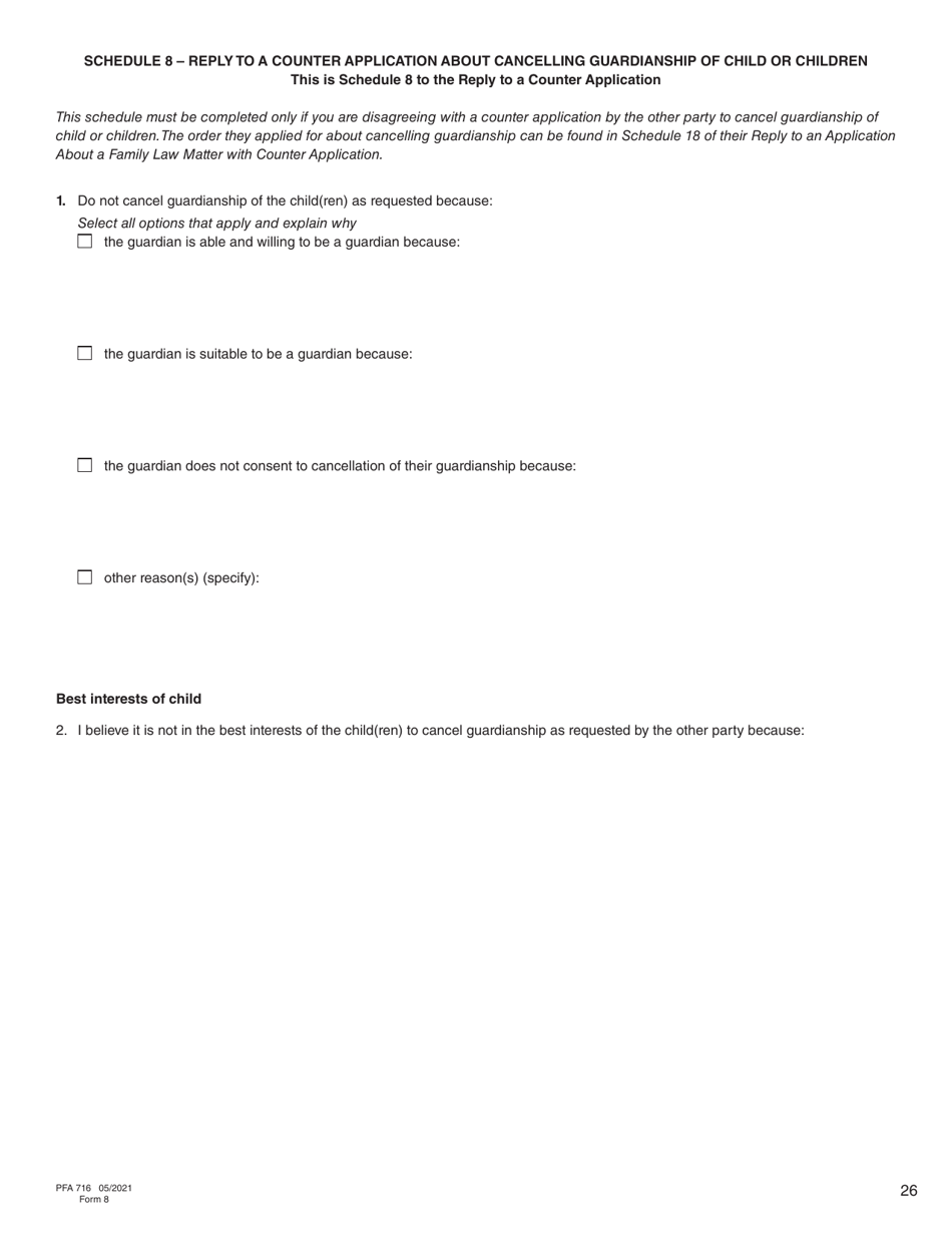 Form 8 (PFA716) Reply to a Counter Application - British Columbia, Canada, Page 26
