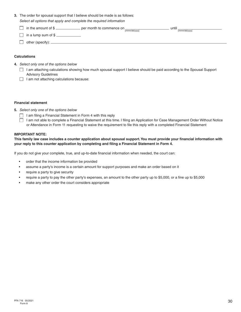 Form 8 (PFA716) Reply to a Counter Application - British Columbia, Canada, Page 30