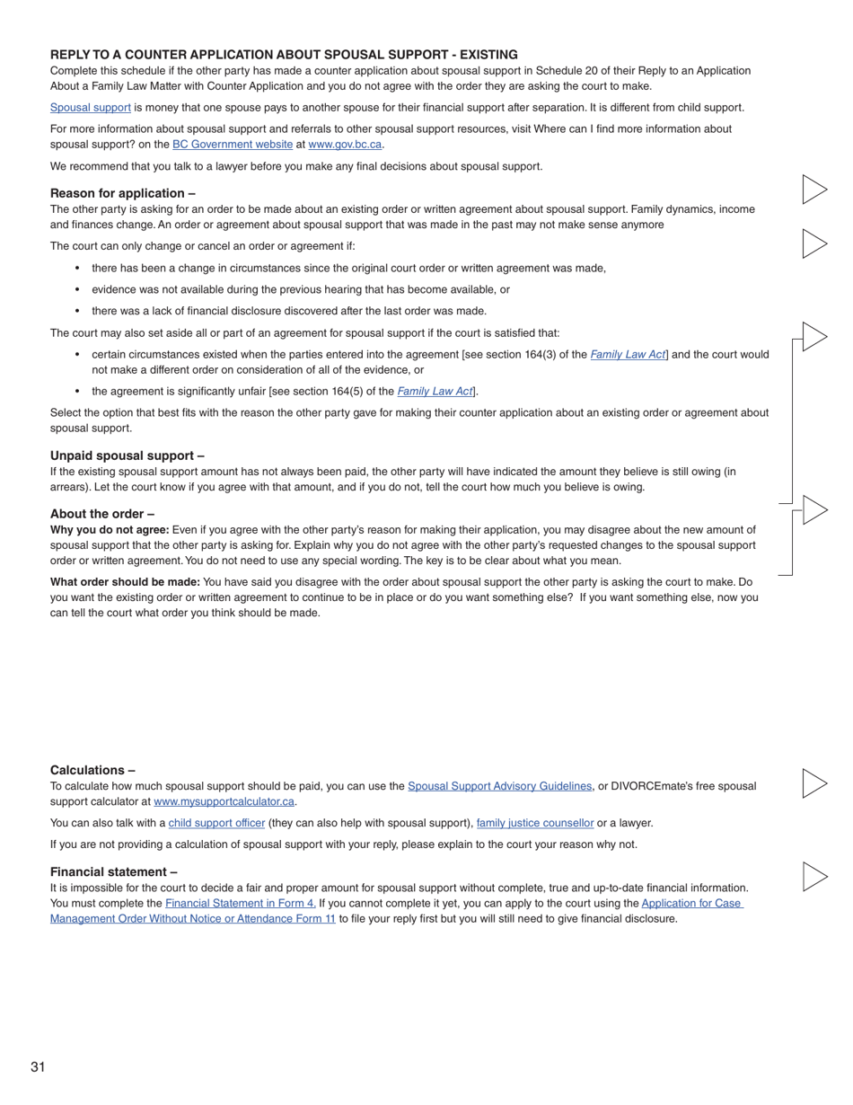 Form 8 (PFA716) Reply to a Counter Application - British Columbia, Canada, Page 31