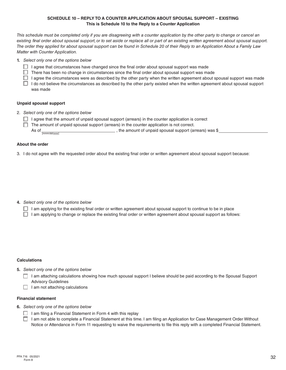 Form 8 (PFA716) Reply to a Counter Application - British Columbia, Canada, Page 32