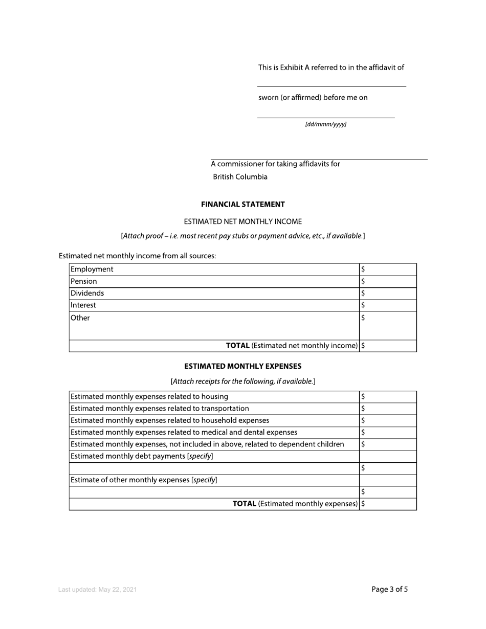 Form 80 Affidavit in Support of Order to Waive Fees - British Columbia, Canada, Page 3