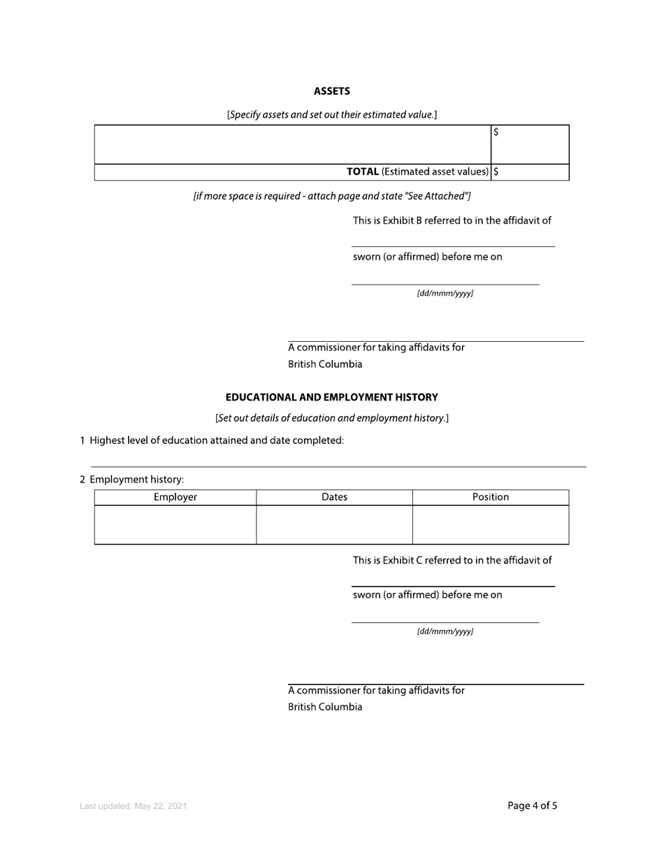 Form 80 Affidavit in Support of Order to Waive Fees - British Columbia, Canada, Page 4