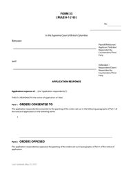 Document preview: Form 33 Application Response - British Columbia, Canada