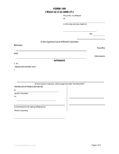 Form 109  Printable Pdf