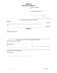 Form 109 Affidavit - British Columbia, Canada