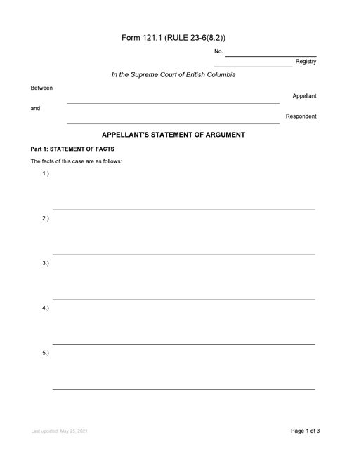 Form 121.1 Appellant's Statement of Argument - British Columbia, Canada