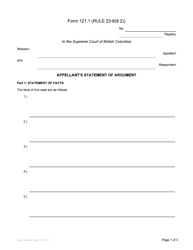Form 121.1 Appellant&#039;s Statement of Argument - British Columbia, Canada