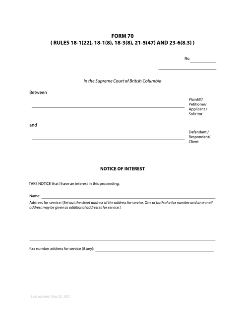 Form 70 Notice of Interest - British Columbia, Canada