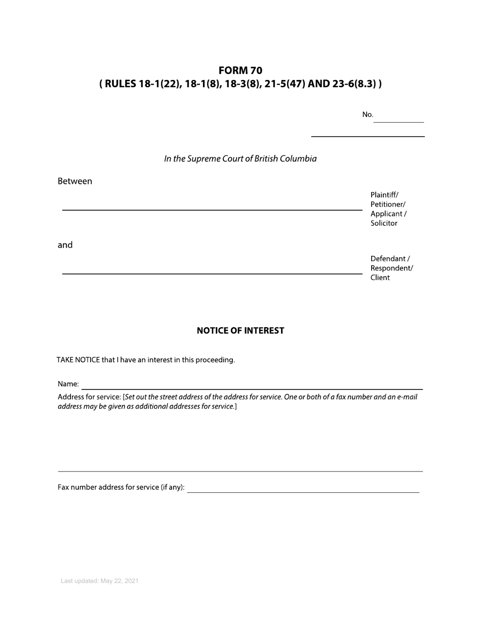 Form 70 Notice of Interest - British Columbia, Canada, Page 1