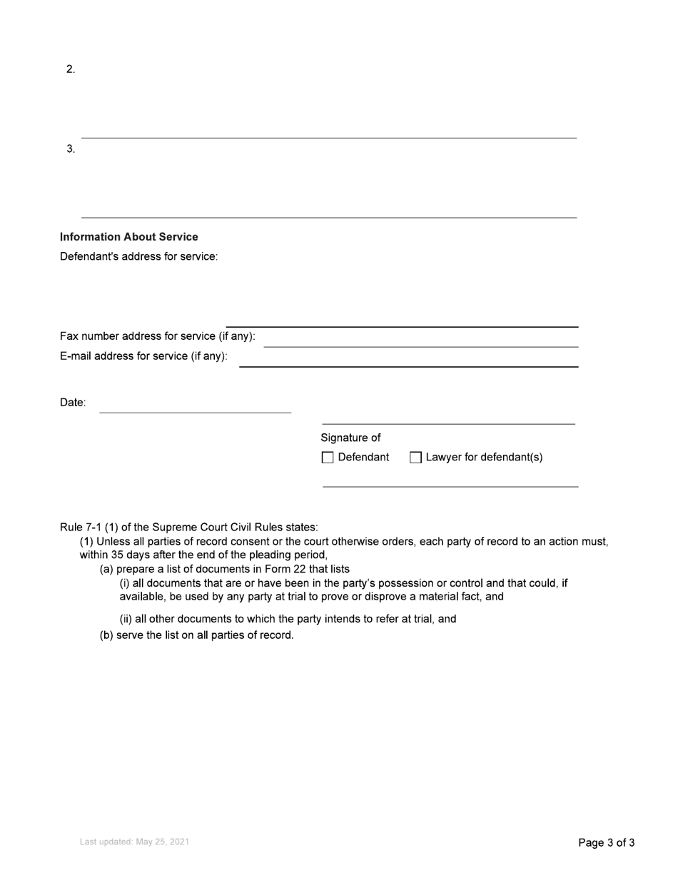Form 3 Counterclaim - British Columbia, Canada, Page 3