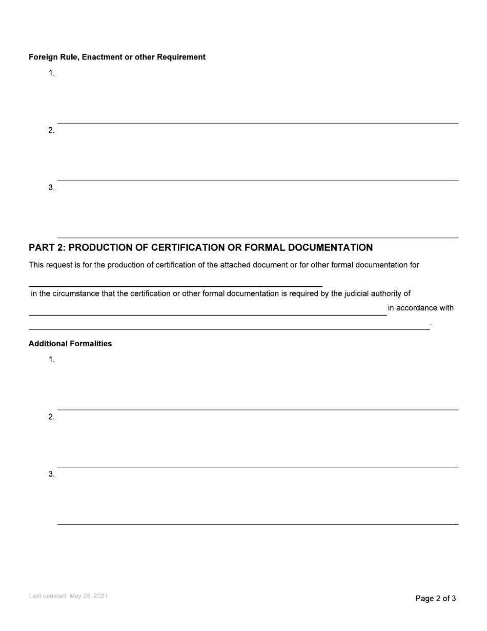Form 30.1 Request for Document Required by Judicial Authority of Another Jurisdiction - British Columbia, Canada, Page 2