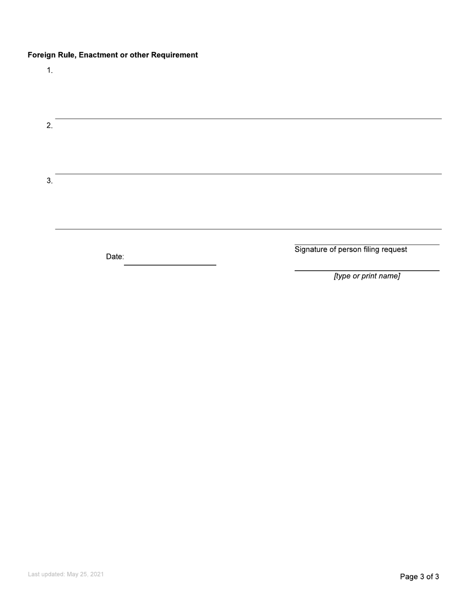 Form 30.1 Request for Document Required by Judicial Authority of Another Jurisdiction - British Columbia, Canada, Page 3