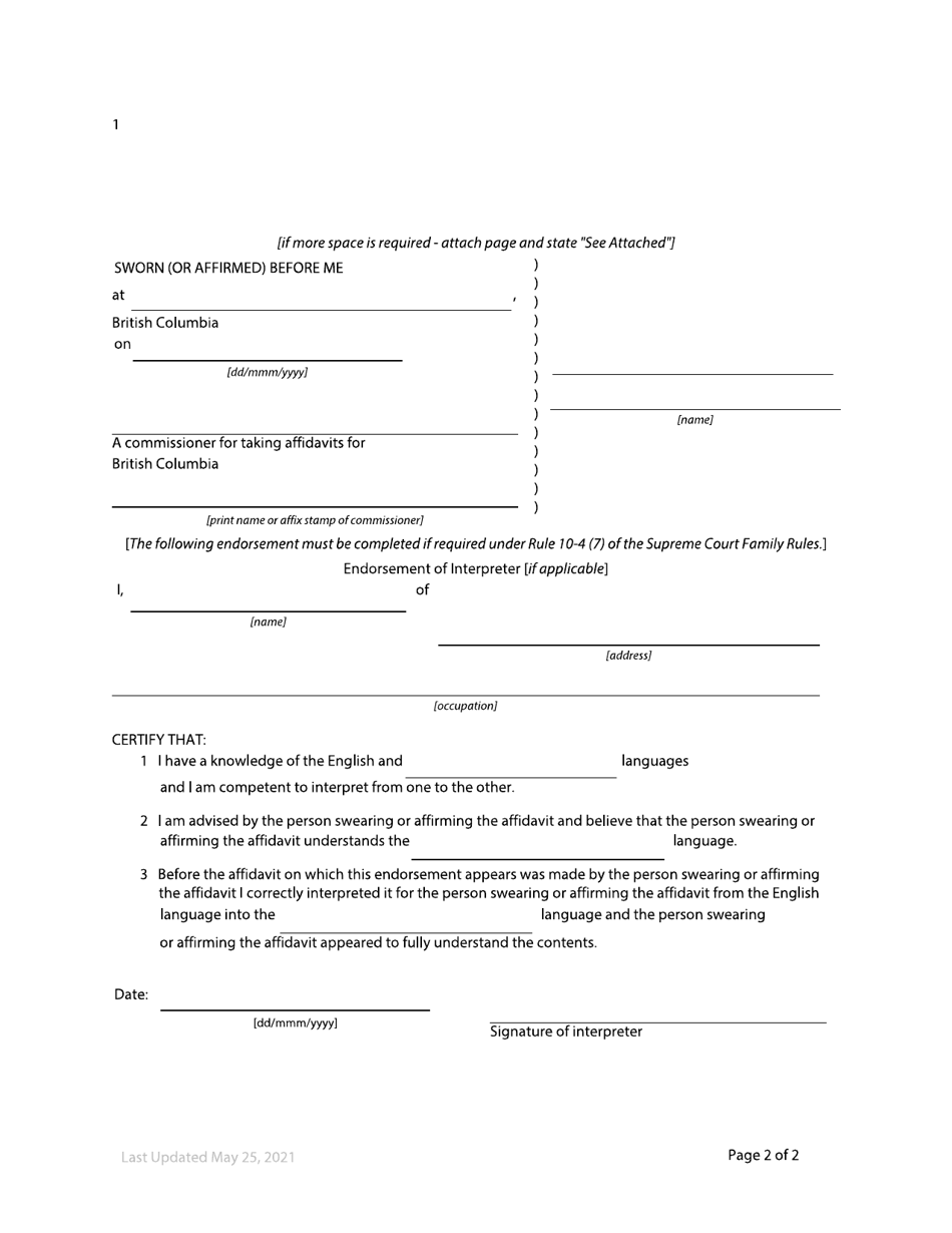 Form F30 Download Fillable PDF or Fill Online Affidavit, British ...