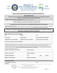 Document preview: Application for a Certified Copy of Death Certificate - Nevada