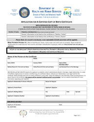 Document preview: Application for a Certified Copy of Birth Certificate - Nevada