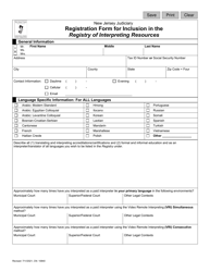 Form 10840 &quot;Registration Form for Inclusion in the Registry of Interpreting Resources&quot; - New Jersey