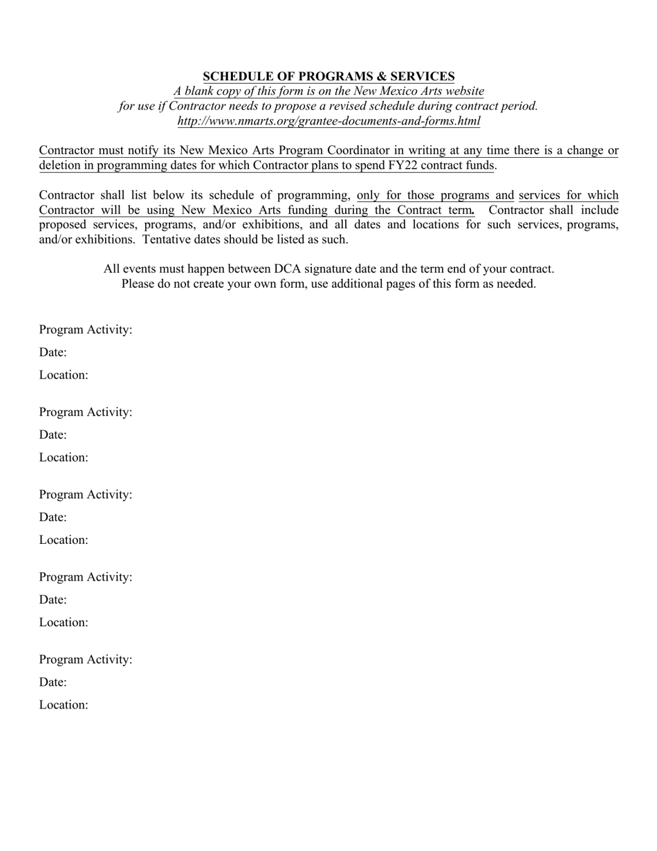 2022 New Mexico Schedule of Programs & Services - New Mexico Arts