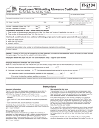 Form IT-2104 Employee&#039;s Withholding Allowance Certificate - New York