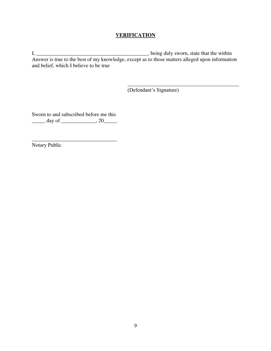 Verified Pro Se Answer to Foreclosure Complaint - New York, Page 9