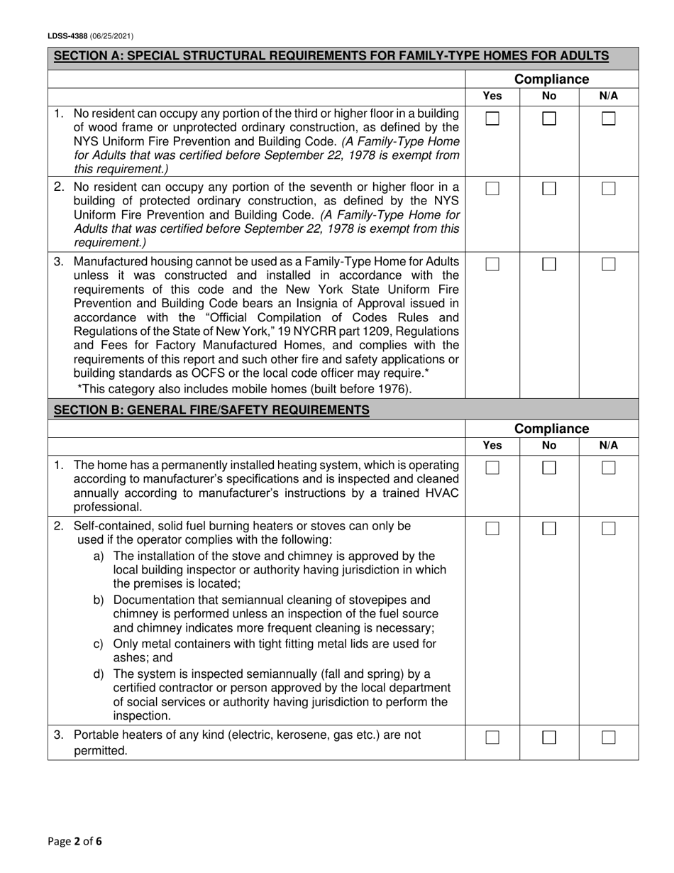 Form LDSS-4388 Fire / Safety Inspection Report for Family-type Homes for Adults - New York, Page 2