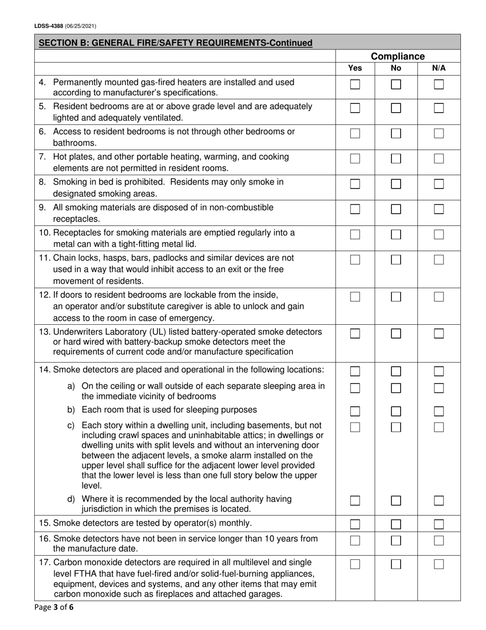 Form LDSS-4388 Fire / Safety Inspection Report for Family-type Homes for Adults - New York, Page 3