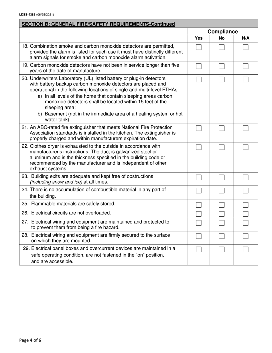 Form LDSS-4388 Fire / Safety Inspection Report for Family-type Homes for Adults - New York, Page 4
