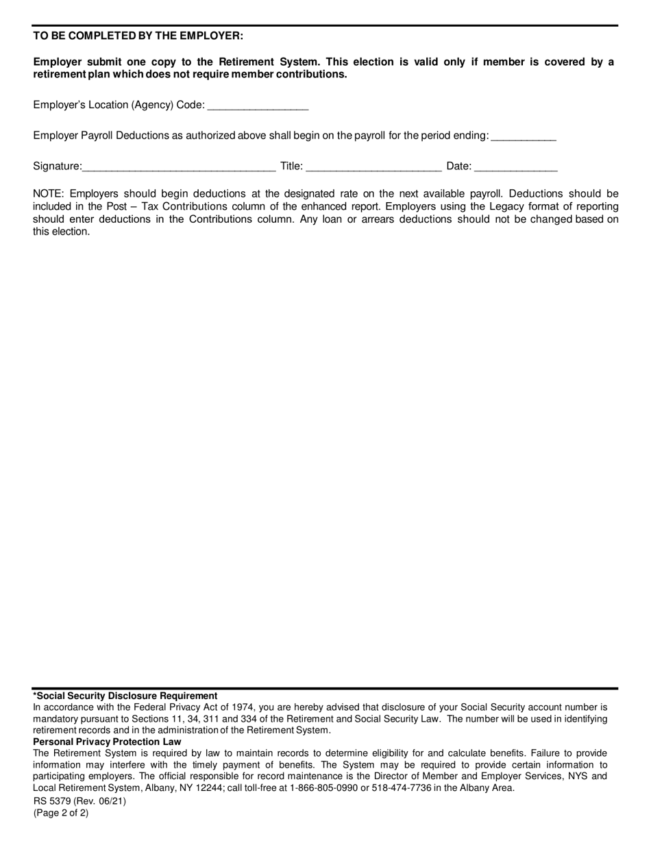 Form RS5379 Election to Make Voluntary Contributions - New York, Page 2