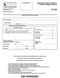 Form RS5528 Adjustment Report Label for Pension Integrity Bureau - New York