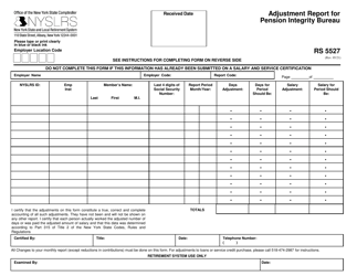 Form RS5527 Adjustment Report for Pension Integrity Bureau - New York