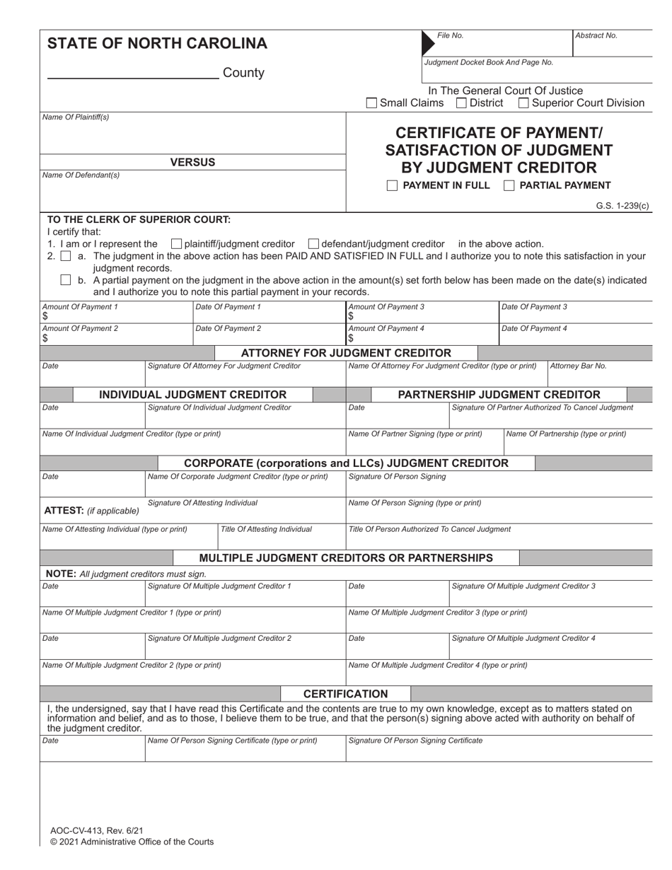 Form AOC-CV-413 Download Fillable PDF Or Fill Online Certificate Of ...