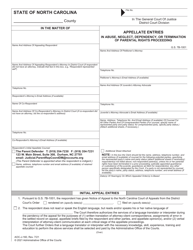 Form AOC-J-160 &quot;Appellate Entries in Abuse, Neglect, Dependency, or Termination of Parental Rights Proceeding&quot; - North Carolina