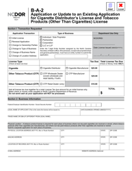 Form B-A-2 &quot;Application or Update to an Existing Application for Cigarette Distributor's License and Tobacco Products (Other Than Cigarettes) License&quot; - North Carolina