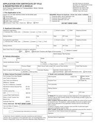 Form SFN2872 Application for Certificate of Title &amp; Registration of a Vehicle - North Dakota