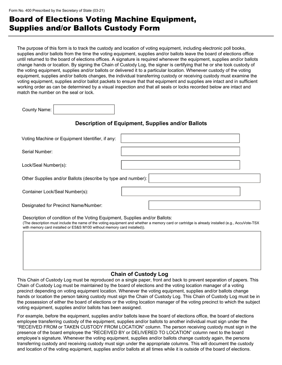 Form 400 Download Fillable PDF or Fill Online Board of Elections Voting ...