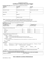 Form ODM01909 Certificate of Medical Necessity: Oxygen - Ohio