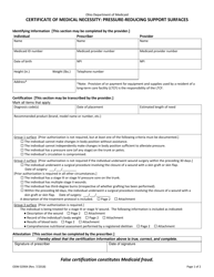 Form ODM02904 Certificate of Medical Necessity: Pressure-Reducing Support Surfaces - Ohio