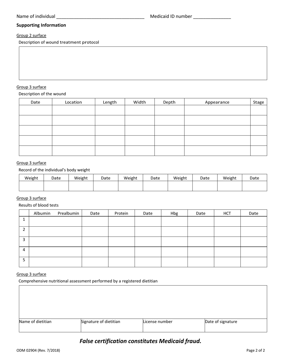 Form ODM02904 Certificate of Medical Necessity: Pressure-Reducing Support Surfaces - Ohio, Page 2