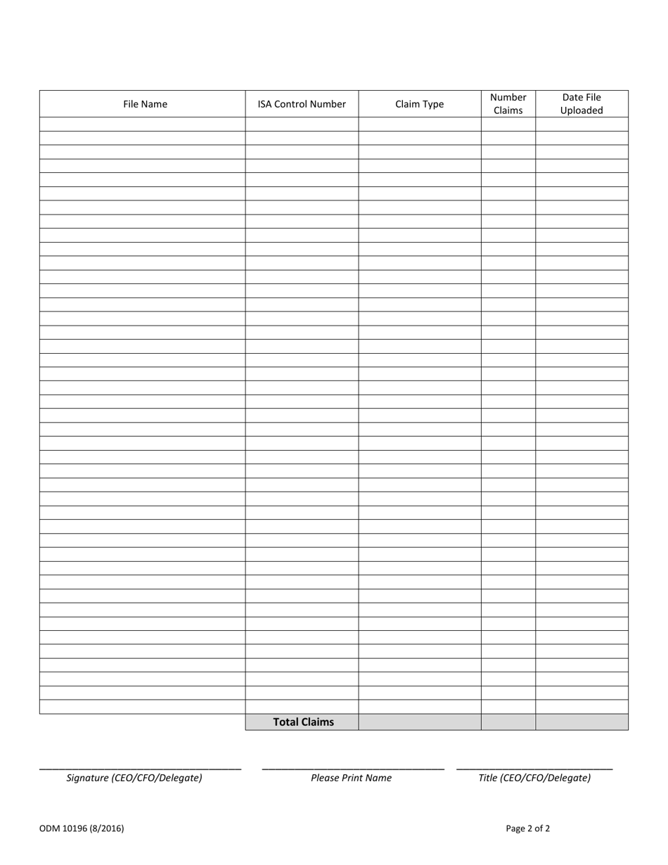 Form ODM10196 Certification of Ohio Medicaid Managed Care Encounter Data - Ohio, Page 2
