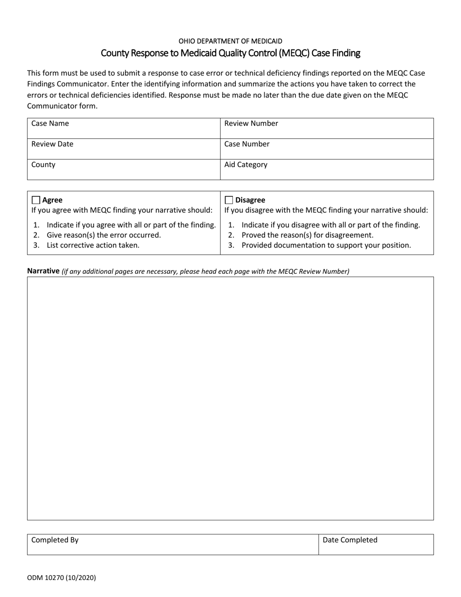Form ODM10270 County Response to Medicaid Quality Control (Meqc) Case Finding - Ohio, Page 1