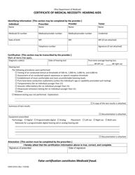 Document preview: Form ODM01915 Certificate of Medical Necessity: Hearing Aids - Ohio