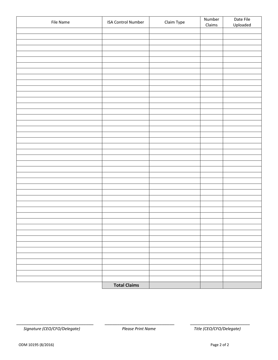 Form ODM10195 Certification of Ohio Medicaid Managed Care Encounter Data - Ohio, Page 2
