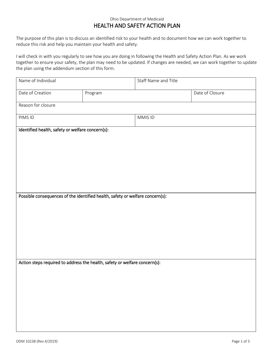 Form ODM10238 Health and Safety Action Plan - Ohio, Page 1