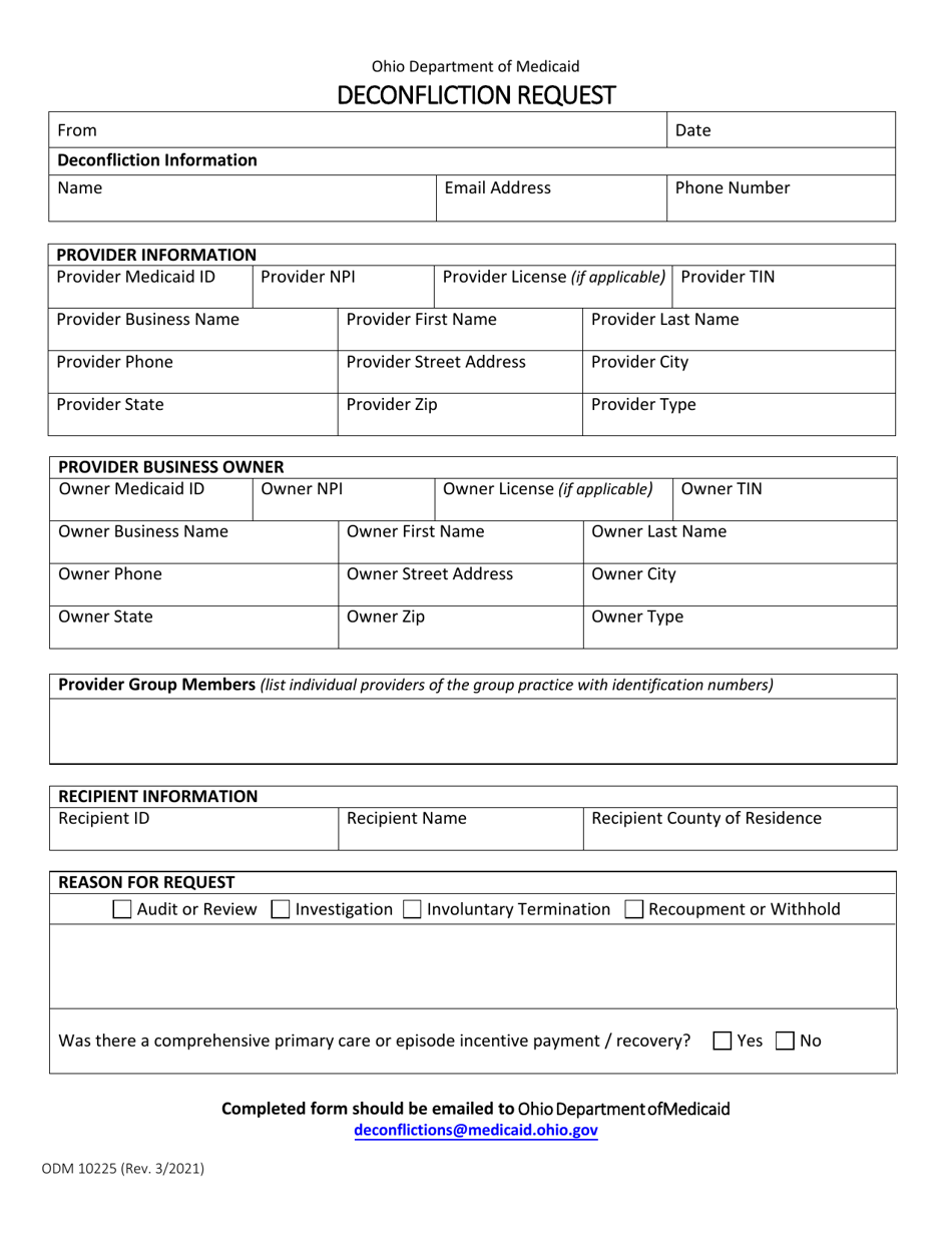 Form ODM10225 Deconfliction Request - Ohio, Page 1