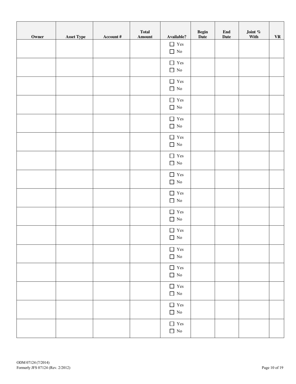 Form ODM07124 Eligibility Information Worksheet for Nursing Home and Home  Community Based Services (Hcbs) Waivers - Ohio, Page 10