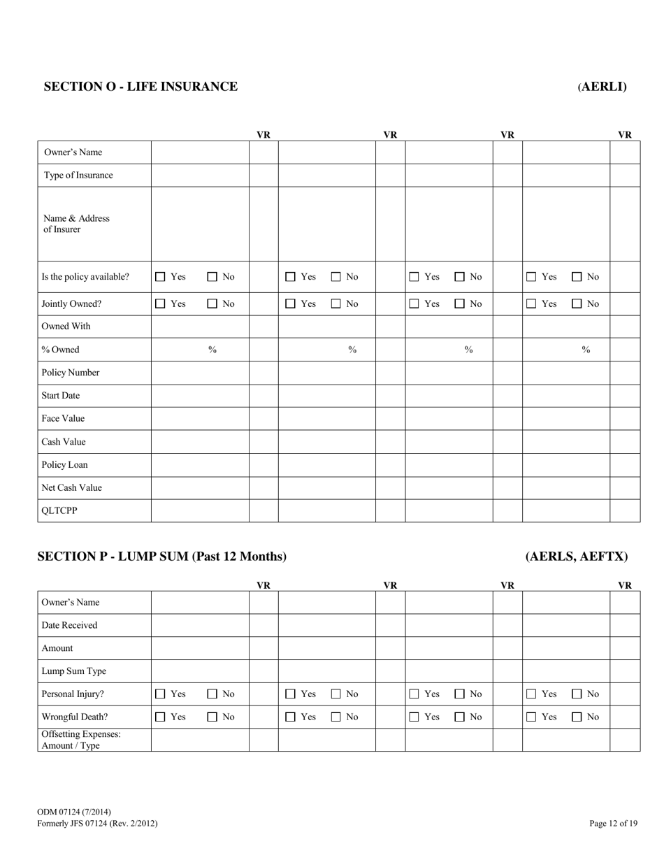 Form ODM07124 Eligibility Information Worksheet for Nursing Home and Home  Community Based Services (Hcbs) Waivers - Ohio, Page 12