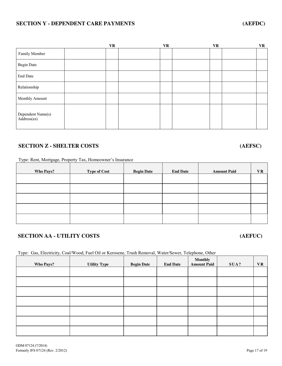 Form ODM07124 Eligibility Information Worksheet for Nursing Home and Home  Community Based Services (Hcbs) Waivers - Ohio, Page 17